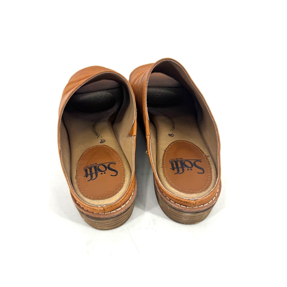 Sofft Women Brown Leather Ruched Slide Sandals Open Toe Mules Size 6.5M - Picture 2 of 5